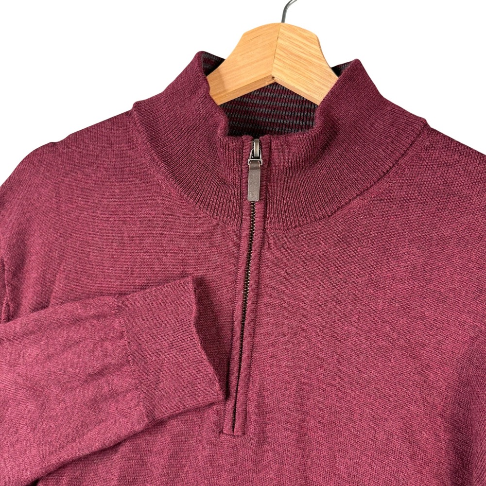 UNTUCKit Burgundy 100% Extra Fine Merino Wool Quarter Zip Pullover Sweater XL
